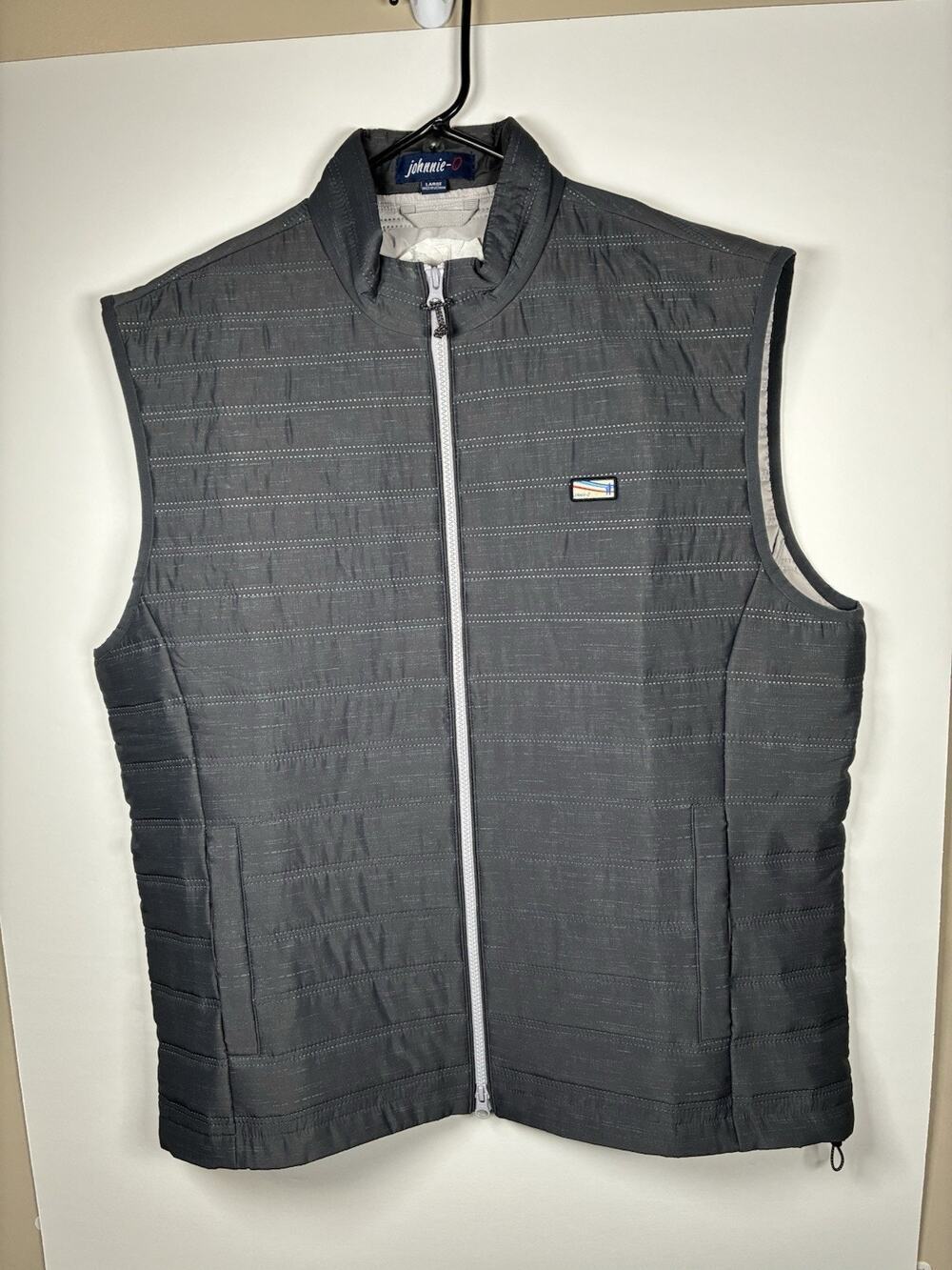 Johnnie-O Ocracoke Vest L Black Quilted Corporate Logo Embroidered Golf Gorpcore